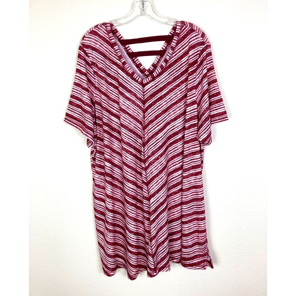 Catherines V-Neck Tunic Top Size 3X Burgundy Pink White Soft Knit Stretchy